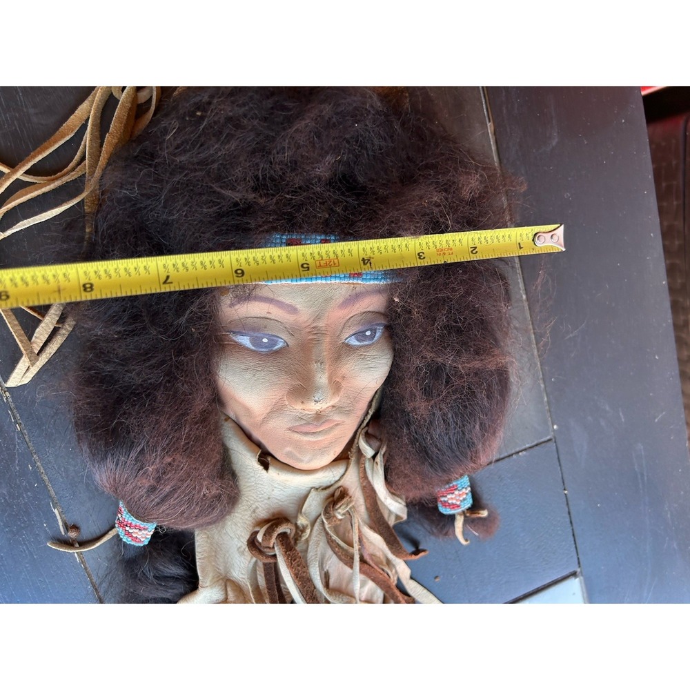Vintage Native American Style Wall Doll Leather Beaded Feather Folk Art 30" - Picture 4 of 6